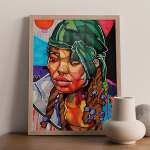 Durag Art Print, Black Woman Gift, Locs, Dreadlocks, Locks, Portrait, Gifts for Mom, Black Hair Wall Art, African Woman Print, Black Art