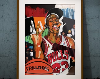 Basketball Art Print, Poster, NBA Gift, Chicago, Wall Art, Gift, Man Cave, Cartoon, Jersey, Player, Portrait, Modern, Contemporary