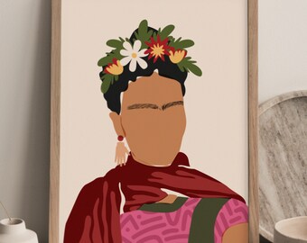 Frida Kahlo Poster,Minimalist Feminist Wall Art,Digital Illustration Frida Kahlo Print, Girl Power Printable Art-Boho Home Decor, Flowers