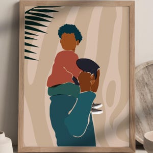 Vader en zoon, cadeau vader, cadeau voor hem, zwarte man, zwarte vader, zwarte vader, Black Lives Matter, Afro-Amerikaanse kunst, rolmodel, zwarte kunst
