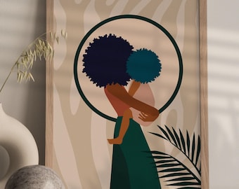 Mother's Day Art Print, Colorful Family Illustration, Sisters Art, Mother Daughter Print, African American Art, Black Mom, Black Art, Afro