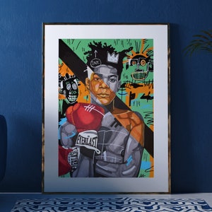 Jean Michel Basquiat, Basquiat Poster, Basquiat Crown Art Print Wall Decor, Andy Warhol, Boxing, Man Cave, Contemporary, Street Art, Modern