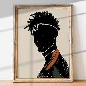 Male Portrait Print, Modern wall art, Black Boy Wall Art, African Man Art, Black Man Art, Minimalist print, Fashion print, Earthy art