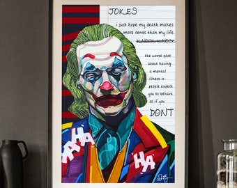 Joker Art Print, Clown Poster, Villain, Superhero, Quotes, Home Office Decor, Movie, Film, Clown Art, Sad Clown, Circus, Joaquin Phoenix