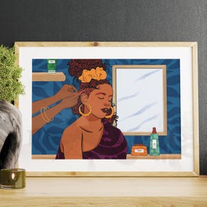 Black Hair Salon Art, Natural Hair Art, Afro Art, Black Barbershop Art, Digital Art, Gift for Mom, Black Art, Gift for Black Woman Gift