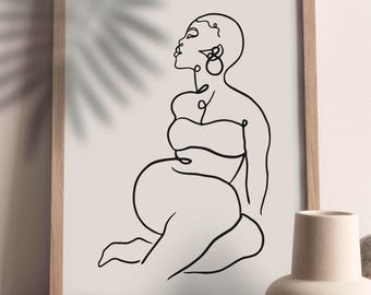 Impresión artística de rostro de una sola línea / Dibujo lineal minimalista de mujer / Rostro femenino de arte lineal simple / Dibujo de rostro de mujer de una sola línea / Impresión de pared neutra