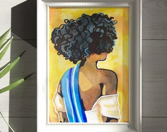 Curls, Black Woman Illustration, Portrait Print, Black Girl Wall Art, African woman Art, African American art, Melanin art, Afro, Curly Hair