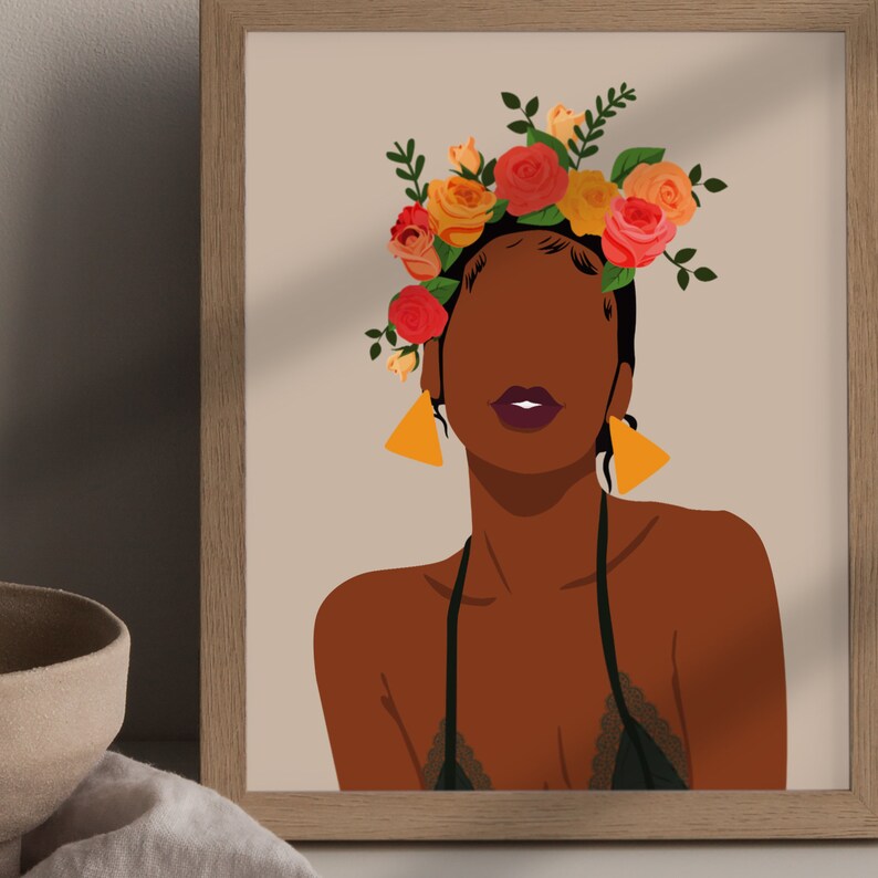 Flower Girl Wall Art Botanical Print Black Woman Wall Art Etsy