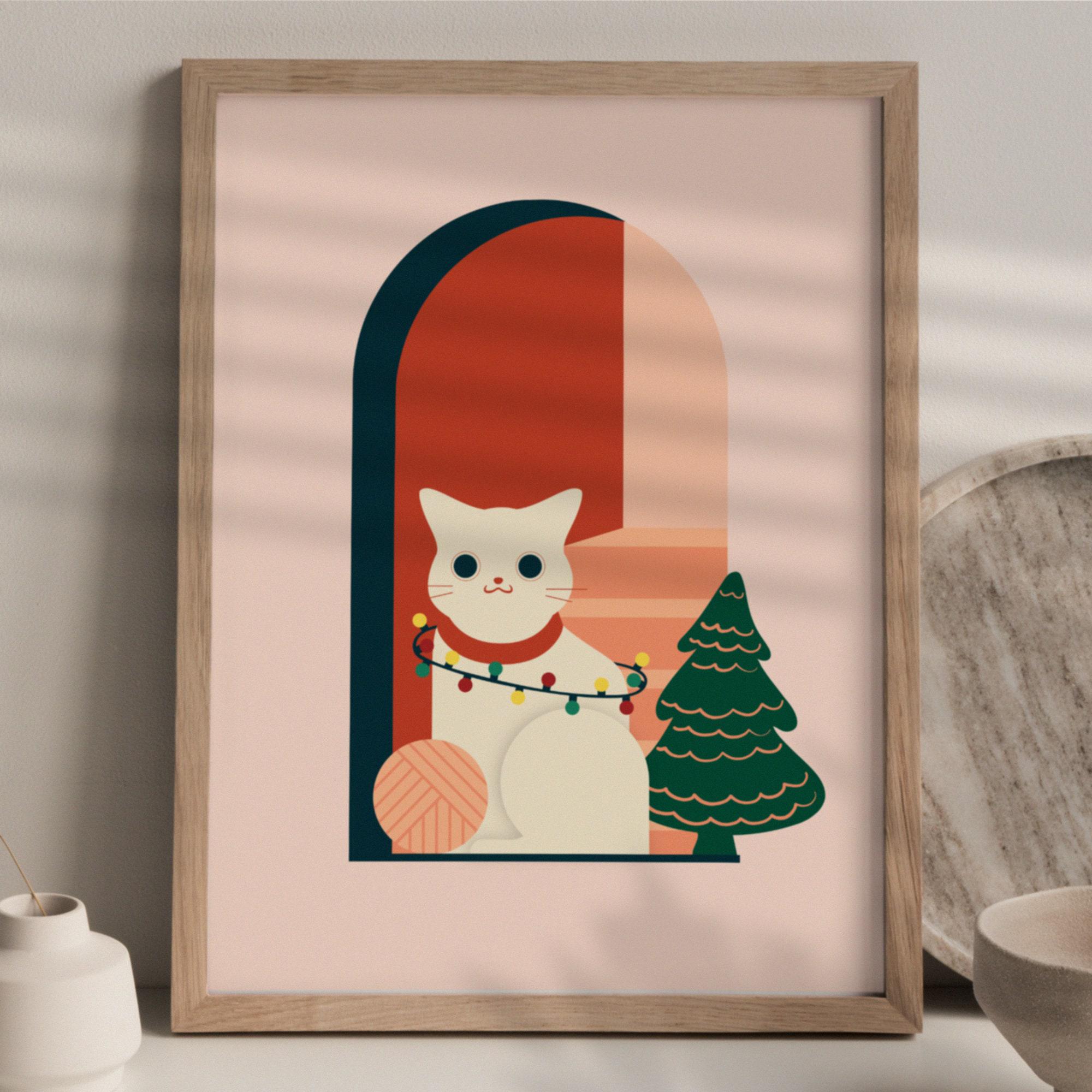 アートプリント 面白い猫のイラスト - 猫のプリント、クリスマス