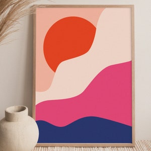 Landscape Print, Sunset, Summer, Girl Art, Pink Print Abstract Print ...
