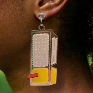 Handmade Cheese & Crackers Earrings, 90s Snack Nostalgic, Unique Cheese Dip Earrings, Fun Kitschy Food, Teacher Statement Gift Jewelry