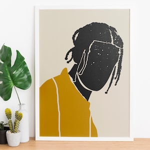 African American Portrait poster Black King Braids Twists Locs Dreadlocks Dreads Salon Barber art Minimal Poster Abstract Man Black Art