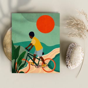 Mother and Son Art, Child on Bike, Boy Mom, Black Boy Joy, Line Art, Line Drawing, Gifts for Mom, Family Wall Art, Family Print, Decor