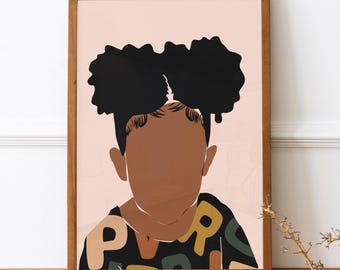Afro Puffs Art Print, School, Children Art, African American Art, Butterfly Art, Little Girl Art, Black Art, Kids Art, Black Girl Magic Art