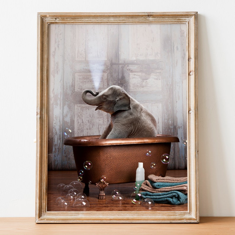 Baby Elephant Bathtub Bathroom Art Nursery Poster Baby Etsy