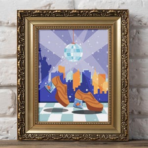 Disco Ball Druck, Preppy Painting Wall Art, Trendy Indie Wandkunst, Girly Wall Art, Dorm Room Dekor, 1970s Poster, Platform Heels, Fisch, Pimp