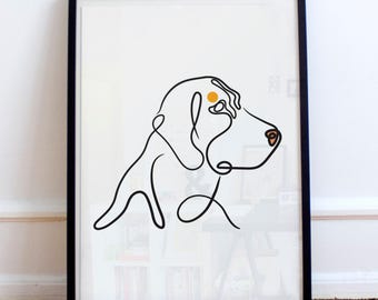 Arte lineal de perro, dibujo lineal de mascota, retrato de perro, dibujo lineal, arte de perro perdiguero, póster de beagle, amante de los perros, arte de pastor, retrato de terrier