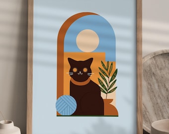 Art print Funny Cat Illustration - Cat Print, Print, Funny Cat, Funny Cat Art, Yoga Cat, Cat Illustration, Crazy Cat Lady, Cat Lady print