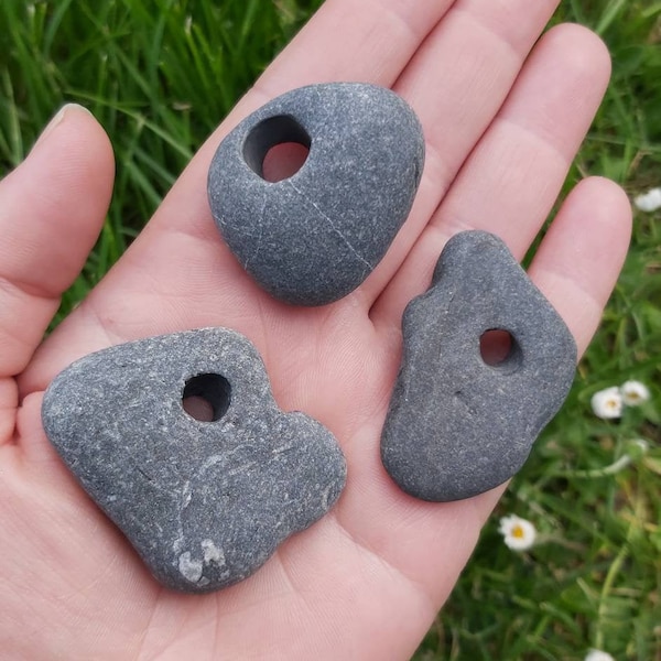 3 Irish Hag Stones (Medium), Holey Stone, Adder Stone, Odin Stone, Witch Stone, Donut necklace, Celtic Stone, Natural Irish Gift, Hagstone.