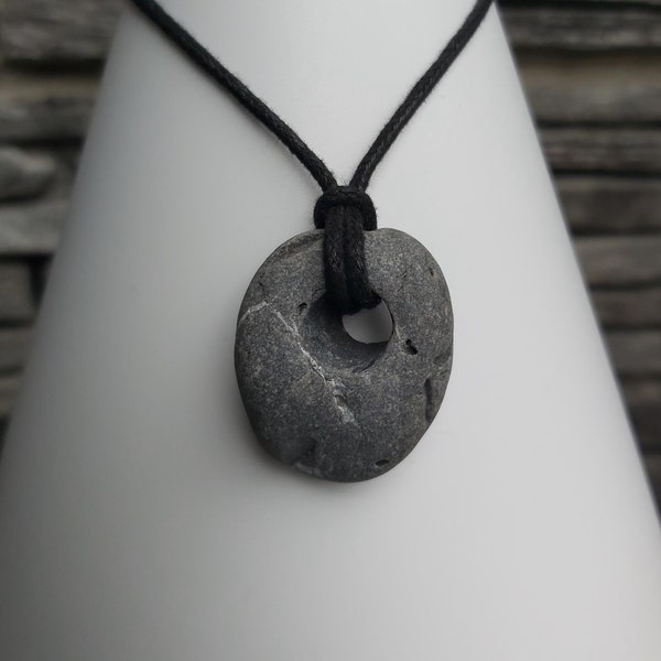 1-9 Irish Hag Stone Necklace, Holey Stone, Adder Stone, Odin Stone, Witch Stone, Celtic Pendant, Vegan Necklace, Pagan Stone, Donut Necklace