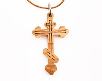 Baptismal Orthodox Olive Wood Cross Necklace - 33mm