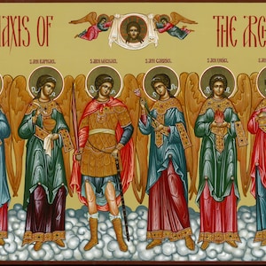 Icon “Synaxis of the Archangels”. Handmade Icon and educational book.