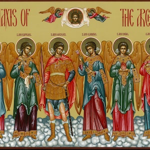 Icon Synaxis of the Archangels. Handmade Icon and educational booklet image 1