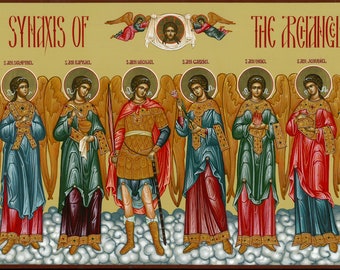 Icon “Synaxis of the Archangels”. Handmade Icon and educational booklet