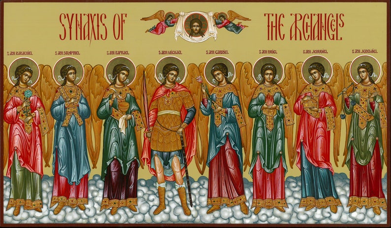 Icon Synaxis of the Archangels. Handmade Icon and educational booklet image 1