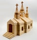 Orthodox Church Building Solid-Wood Blocks With Iconostasis, Bell Tower, Altar Table, Olive Wood Crosses and Wooden Storage Tray. 