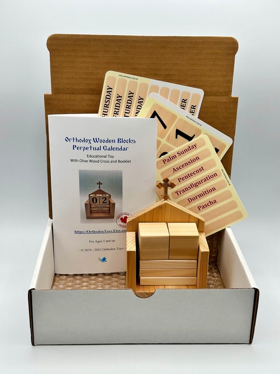 Orthodox Christian Wooden Calendar Blocks Set, Perpetual Liturgical Calendar for Children, Homeschool Gift