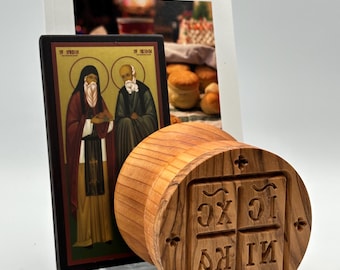 Prosphora Baking Educational Set: Olive Wood Stamp & Icon