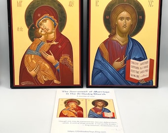 Orthodox Wedding Icon Set Gift: Christ Pantocrator, Vladimir Mother of God Orthodox Icons
