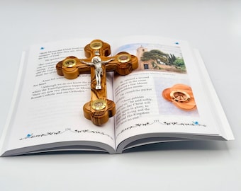 Handmade Orthodox Cross with Crucifix and Pebbles from the Holy Land