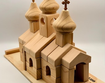 Orthodox Christian Church Building Set for Children, Handmade Educational Wooden Block Toy