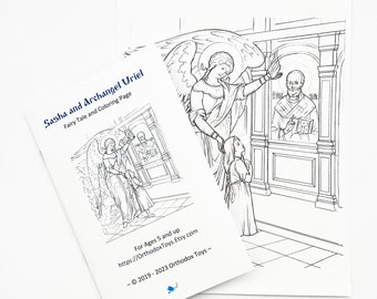 Fairy Tale and Coloring Page: Sasha and Archangel Uriel