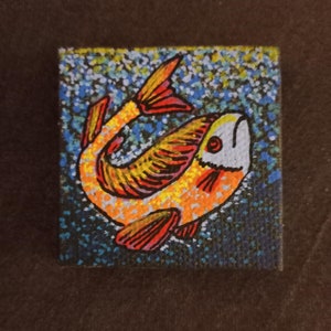 Mini fish acrylic painting,koi,grouper,salmon,trout,herring,sardine,catfish,redfish,mackerel,ichthyology,snapper,tuna,sunfish,ocean,lake