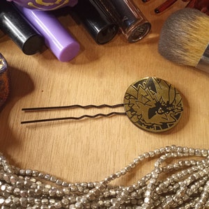 Zeraora hair pin,anime hair clip,kawaii hair pin,poke coin hair pin,coin hair pin,upcycled fashion,recycled fashion,upcycling,