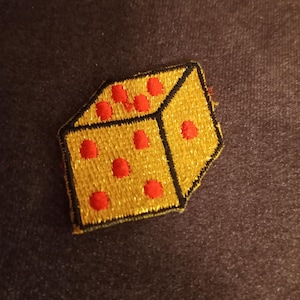 mini golden dice patch,iron on,applique,gambling,casino,gaming,las vegas,the strip,embroidered