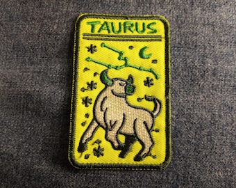 taurus embroidered patch,applique,horoscope,zodiac,the bull,constellations,stars,battlejacket,sewing