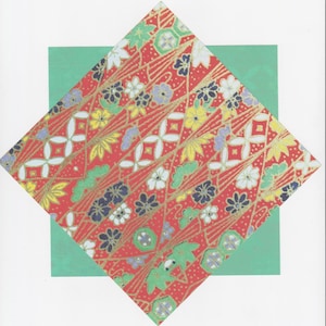 20 pack - Red Floral Origami Paper - Double Sided - Green Backside - Yuzen Paper - Chiyogami Paper - Elegant Paper - Origami Paper