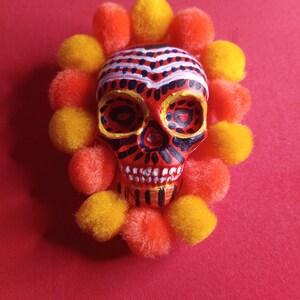 day of the dead skull hairclip,dia de los muertos,calavera,cranium,orange and red,festive,halloween