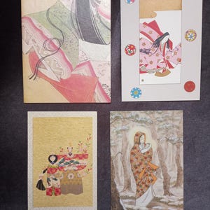 Japanese greeting card lot,japan,new years card,happy new years,ephemera,collage,woodblock,ukiyoe,nihon,elegant,elegance,scrapbooking,gift