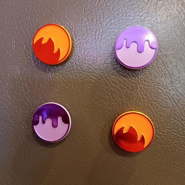 burned and poisoned coin magnets,trading card game,home furnishings,refrigerator,filing cabinet,organization,office