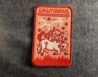 sagittarius embroidered patch,applique,horoscope,zodiac,the centaur,constellations,stars,battlejacket,sewing