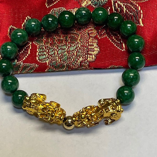 Dragon - Lucky Fortune Jade & gemstone Bracelet with Gold-filled Dragon Year of 2024