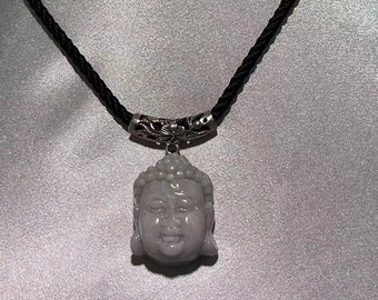 Natural White Jade buddha  Head Necklace