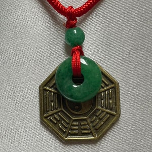 Yin Yang Bagua charm with Green Jade Necklace