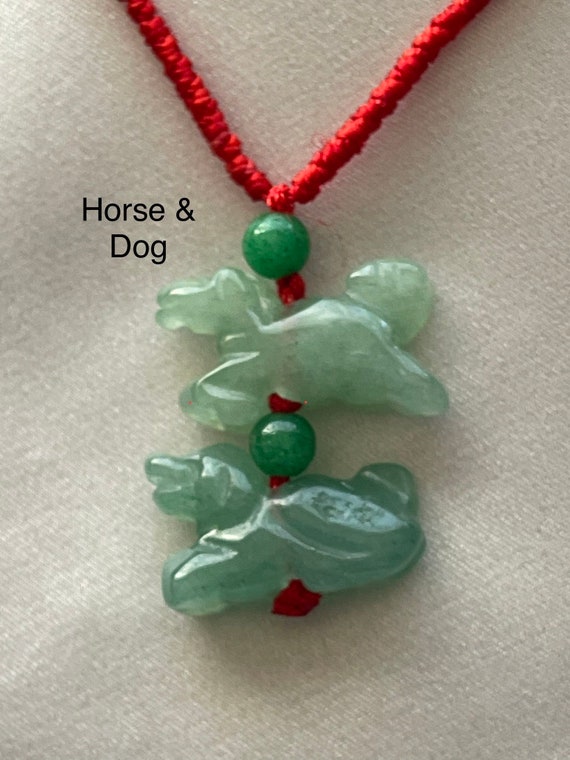 Zodiac Charm Necklace: Aventurine, Red or Black Cord - Year of Horse 2026