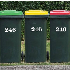 Set of 3 Garbage Bin Decal Stickers, Personalized Wheelie Bin Stickers, Customized Wheelie Bin Numbers, Waterproof Wheelie Bin House Numbers